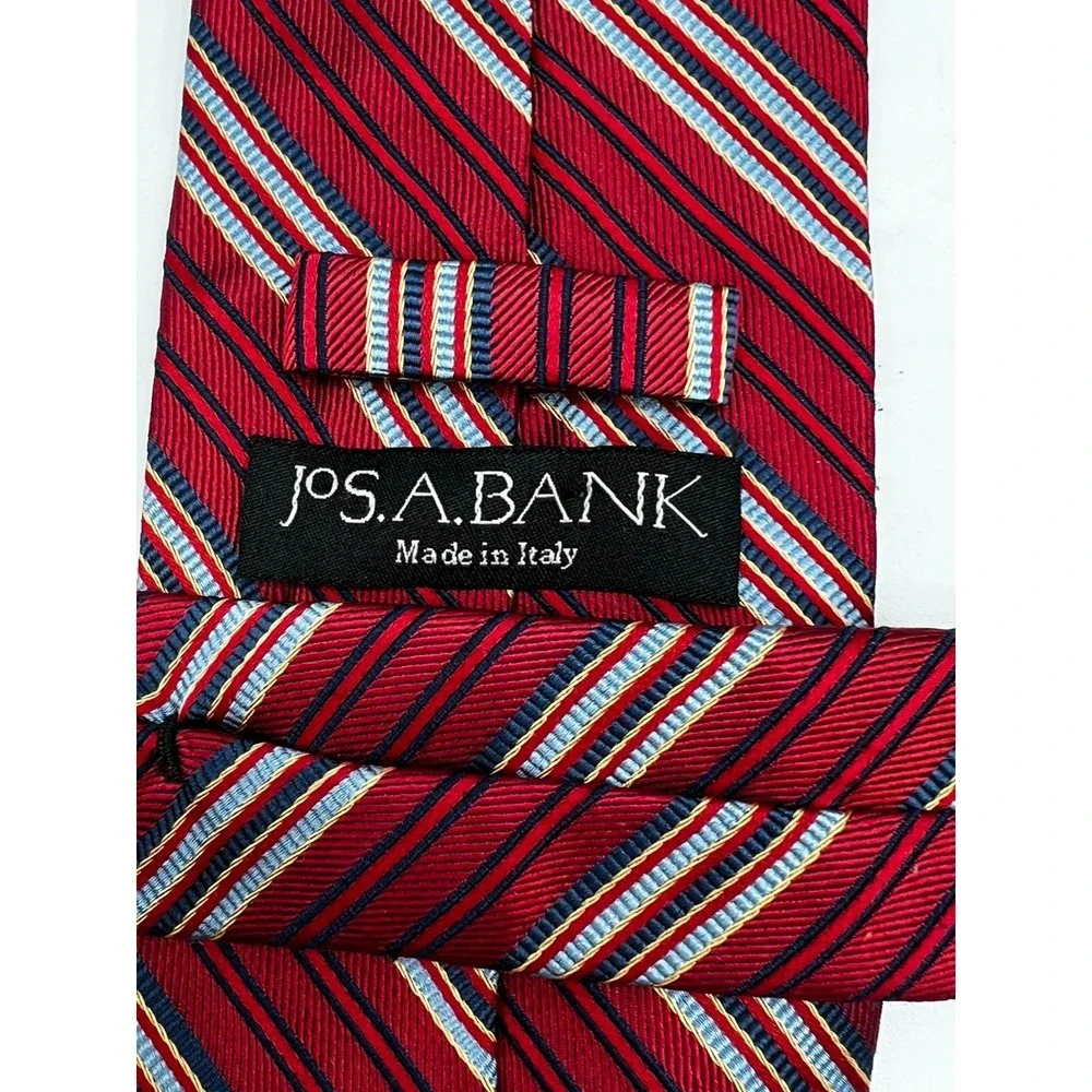 Jos. A. Bank Red Blue Silver Striped 100% Silk Tie Made in Italy L:60